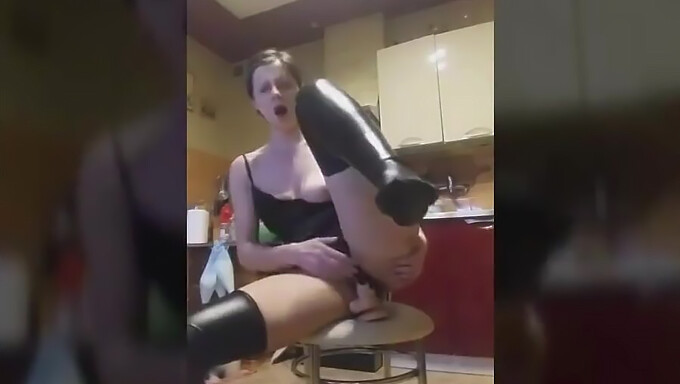 Polish woman indulges in solo dildo play on furniture